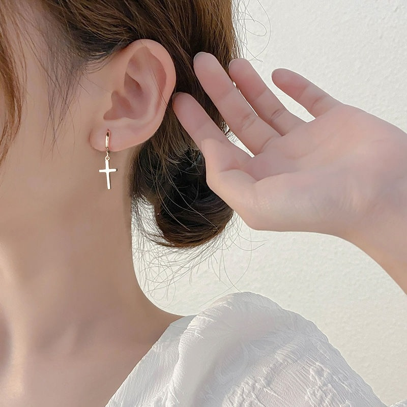 Women's Stainless Steel Cross Drop Earrings Hypoallergenic Fade Resistant